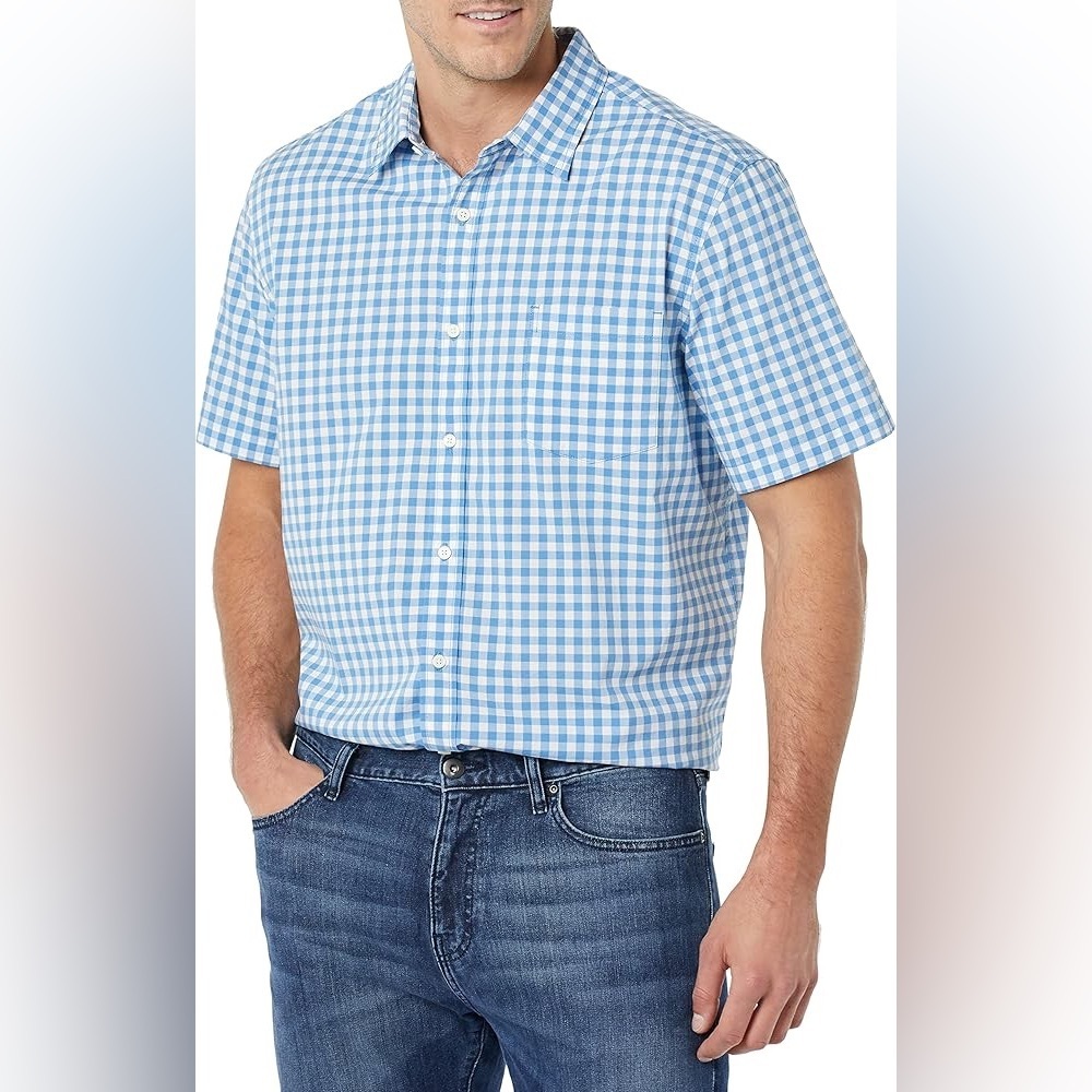 Amazon Essentials Slim Fit Sky Blue Gingham Casual Shirt for Men size M